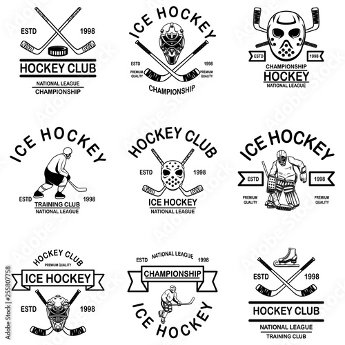 Set of hockey club emblems. Design element for logo, label, sign, t shirt, poster.