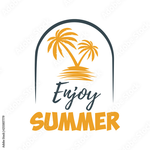 Summer emblem with palms. Design element for logo, label, sign, poster, t shirt.