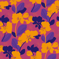 Ingelijste posters Oranje patronen Retro orchideeën jaren 60 patroon  © galyna_p