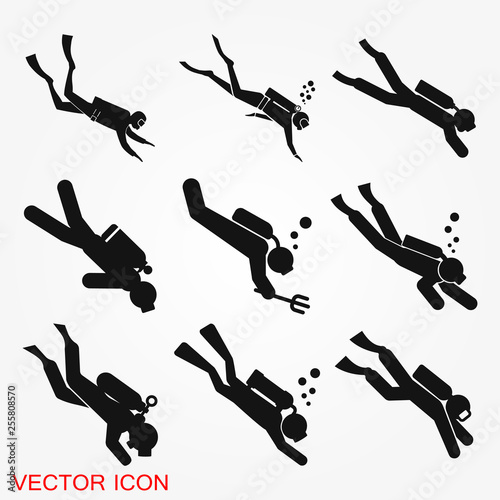 Scuba diver icon vector sign symbol for design