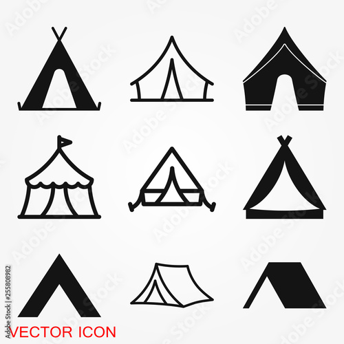 Camping tent icon vector sign symbol for design photo