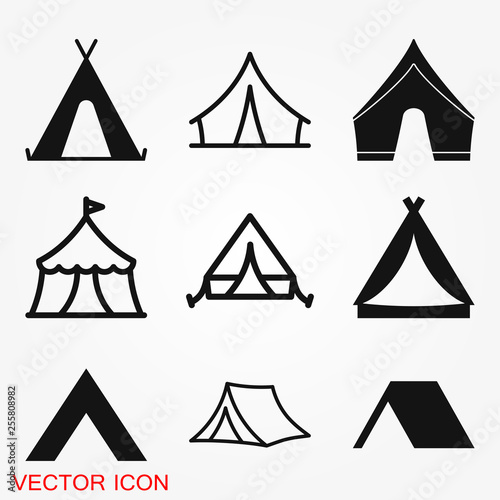 Camping tent icon vector sign symbol for design