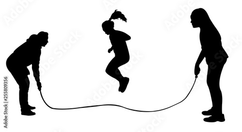 children jumping rope, silhouette vector