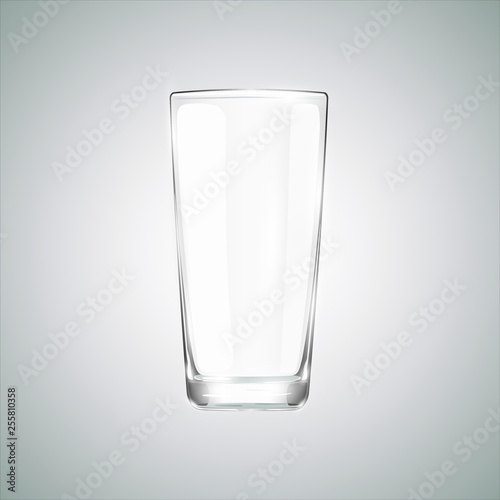 Glass close-up. Glass tumbler. Realistic glass beaker. Glassware for drinks. Drinking glass isolated vector illustration. Clean glassware with shadows and highlights EPS10
