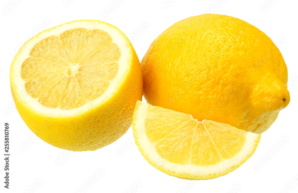 lemon with slices isolated on white background. healthy food lemon with slices isolated on white background. healthy food