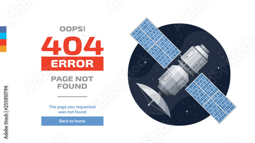 404 error page concept with flat isolated satellite on a white background. Link to a non-existent page.