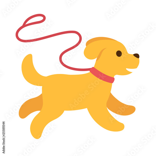 Cute cartoon dog running with leash