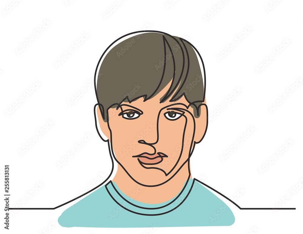 continuous line drawing of young man on white background continuous line drawing of young man on white background