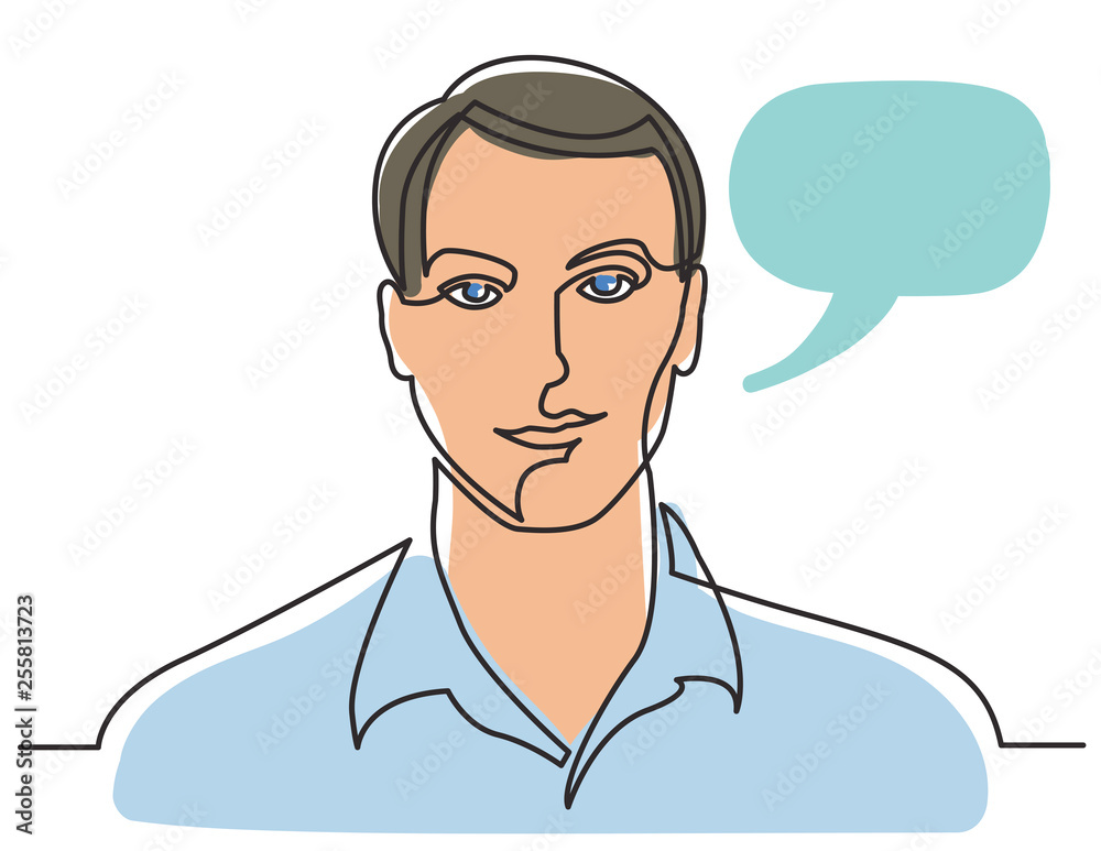 continuous line drawing of positive man portrait on white background continuous line drawing of positive man portrait on white background