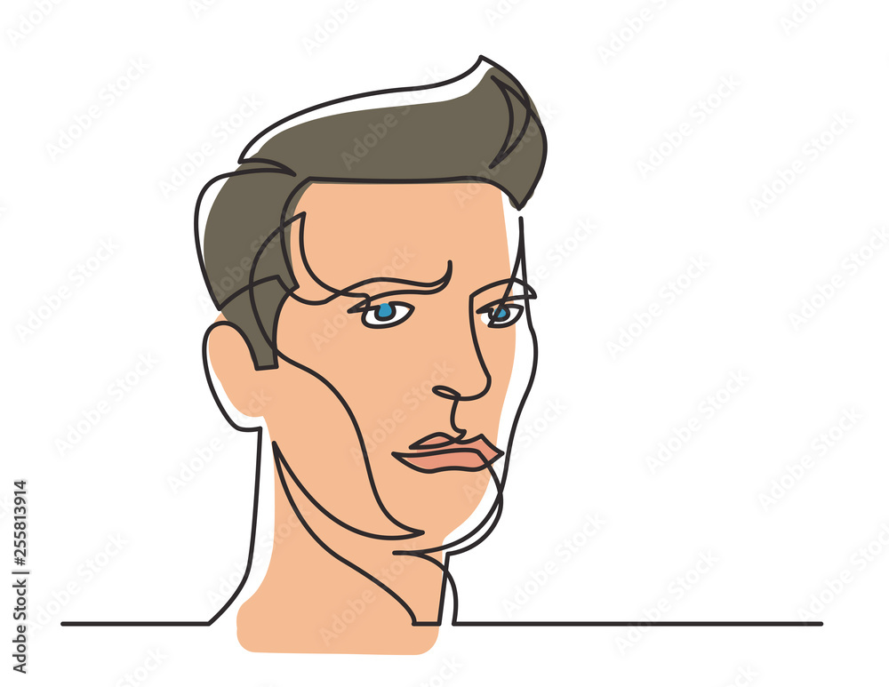 continuous line drawing of serious man portrait on white background continuous line drawing of serious man portrait on white background