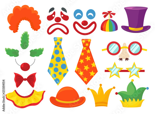 Clown props set, funny colorful booth elements