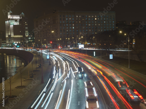 Long exposure image of Moscow city at night time