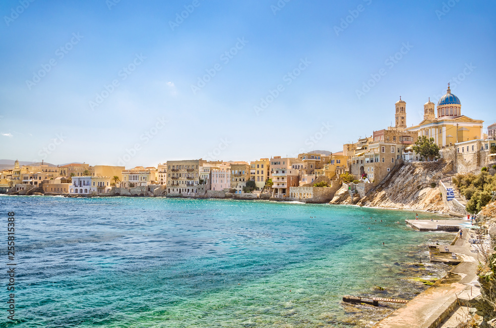 View of Ermoupoli in Syros island, capital of Cyclades Greece
