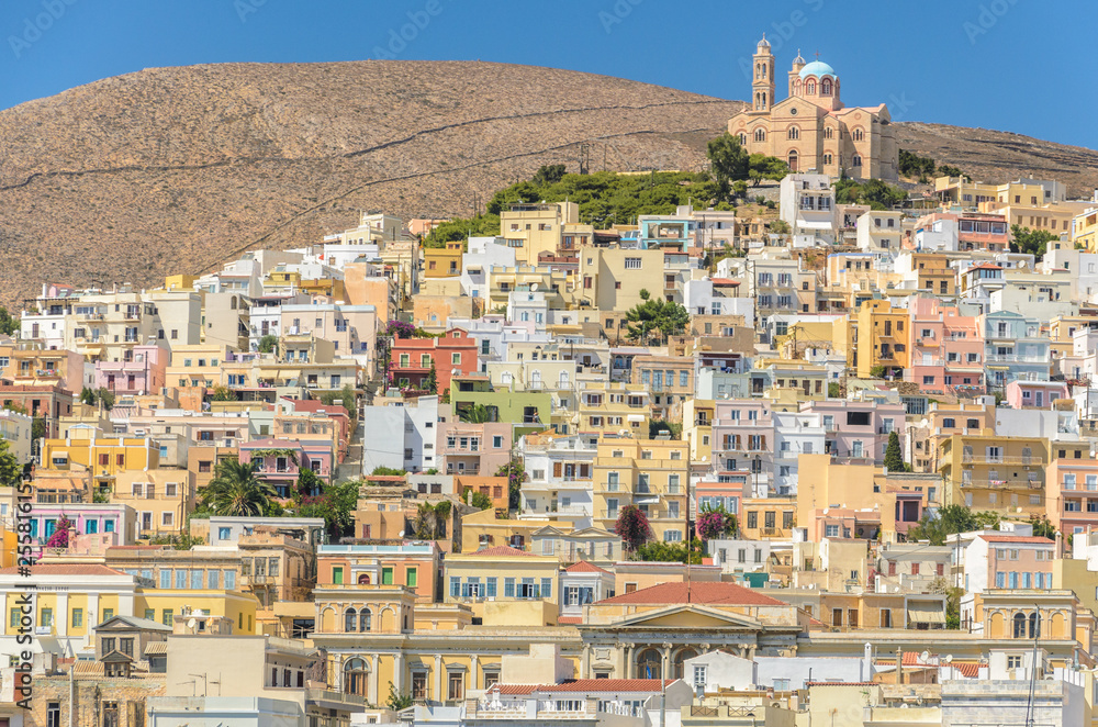 View of Ermoupoli Syros, capital of Cyclades Greece