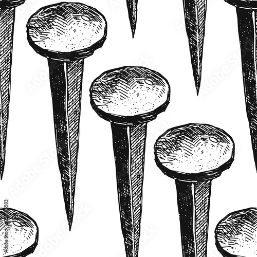 Seamless texture with nail tool. Vintage old engraving style.