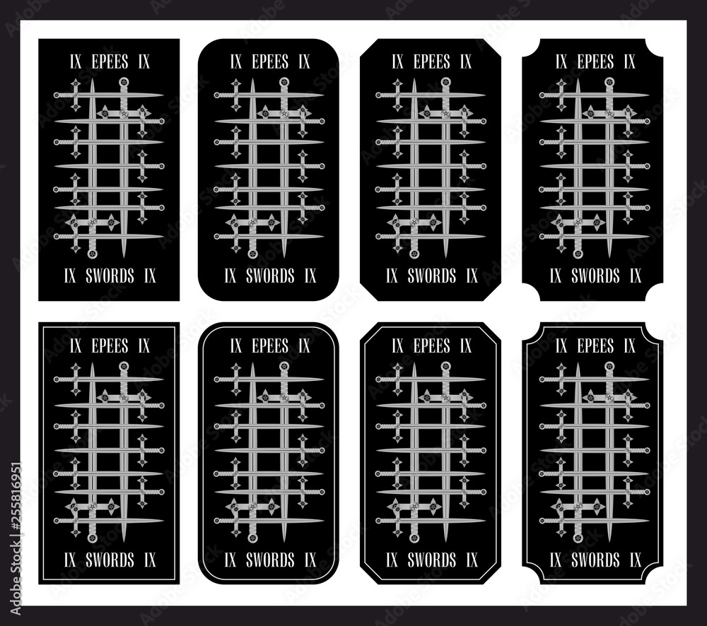 Nine of swords Tarot of the symbols black and white Nine of swords Tarot of the symbols black and white