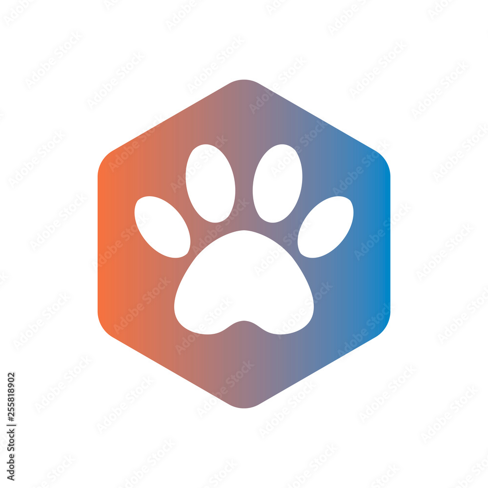 blue and red gradient vector hexagon shape icon with the animals. Cat paw icons isolated. animal footprint hexagonal. blue and red gradient vector hexagon shape icon with the animals. Cat paw icons isolated. animal footprint hexagonal.