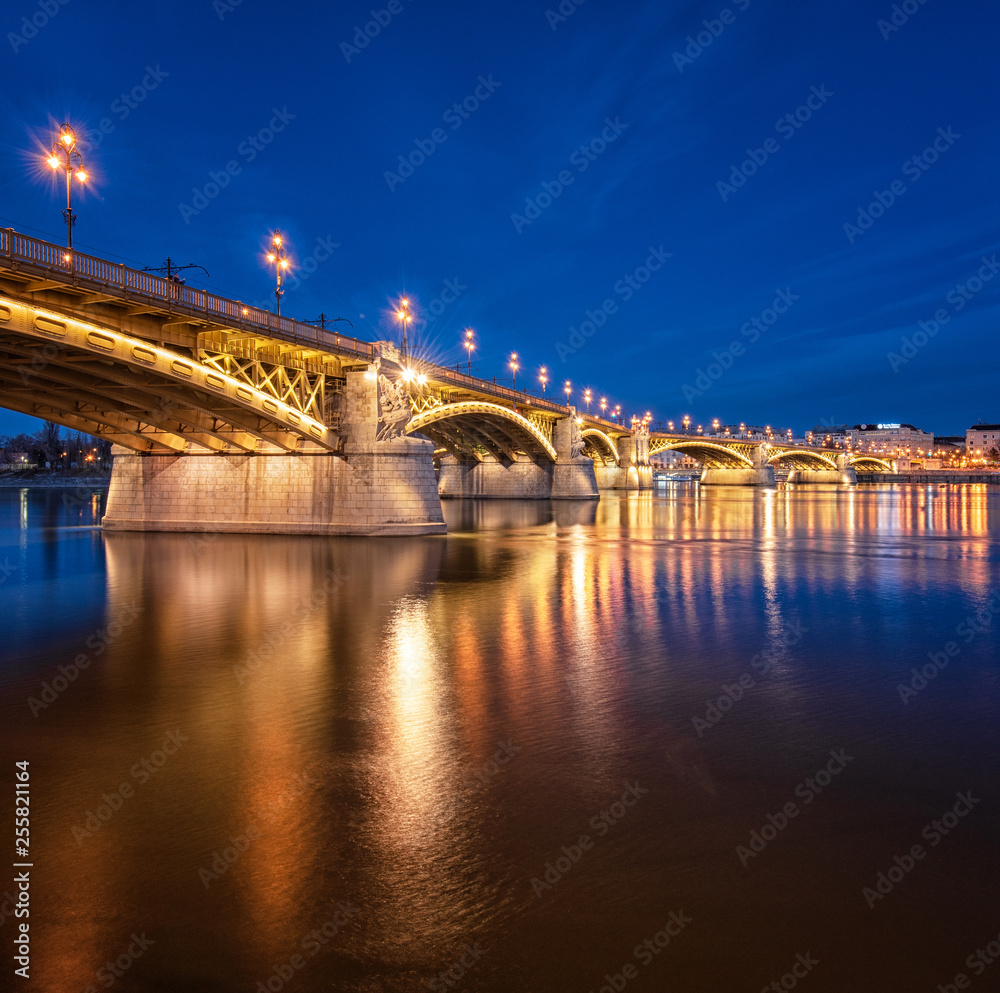 Famous Margaret Bridge in dusk in Budapest Famous Margaret Bridge in dusk in Budapest