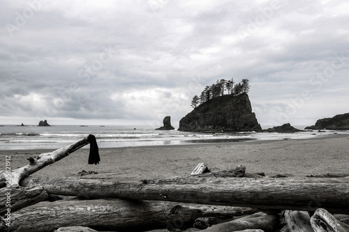 Black and White photo of the second beach in the area of the Olympic National Park, Washington, USA. photo