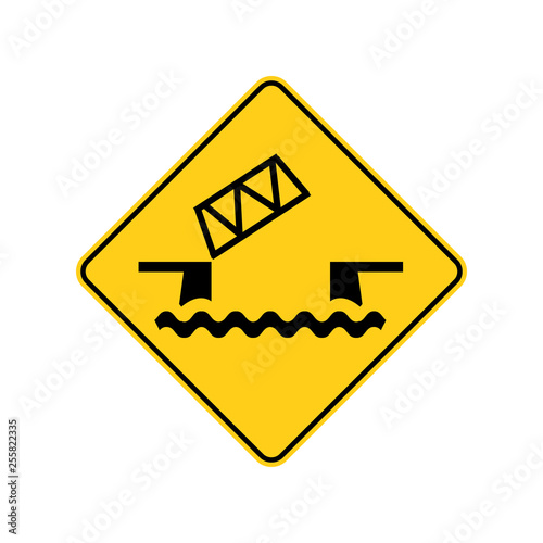 USA traffic road signs. the bridge ahead lifts or swings to allow boats to pass . vector illustration