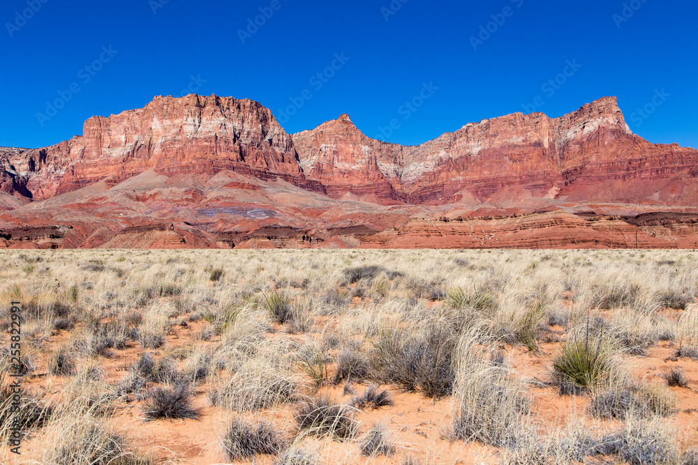 Northern Arizona's Vermillion Cliffs seen from the scenic drive near Kaibab during a sunny morning Northern Arizona's Vermillion Cliffs seen from the scenic drive near Kaibab during a sunny morning