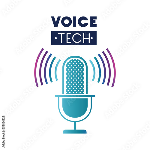 voice tech label with microphone and sound wave