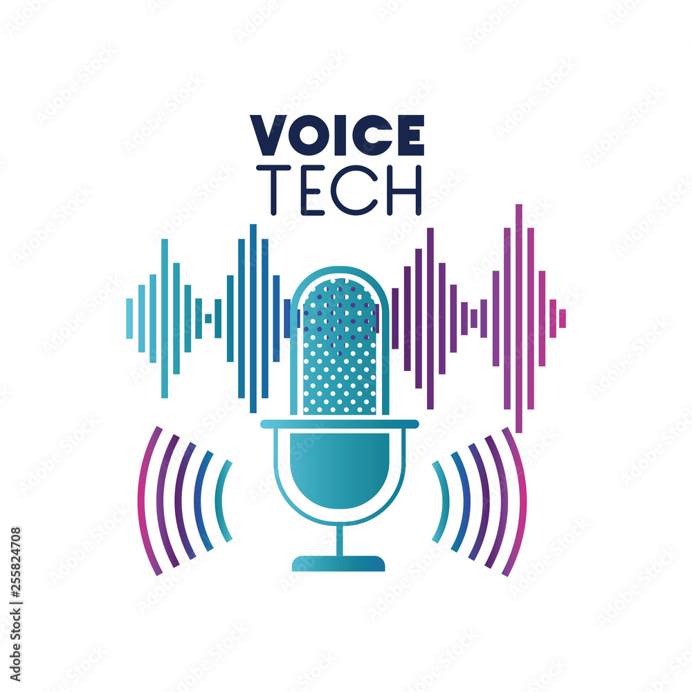 voice tech label with microphone and sound wave