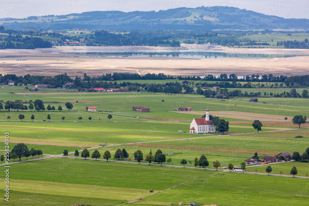 Beautiful landscape with fields and the church in Germany