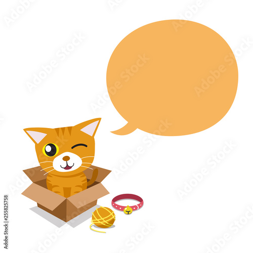 Vector cartoon tabby cat with speech bubble for design.