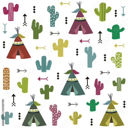 tent and cactus pattern