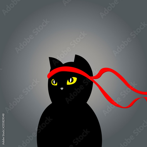 cat ninja illustration vector. a cat with a bandage. martial arts Japan