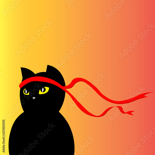 cat ninja illustration vector. a cat with a bandage. martial arts Japan