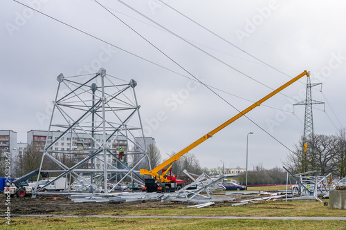 new high voltage power line steel support assembly in city