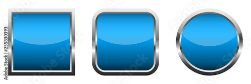 Set of blue glossy buttons. Vector illustration.