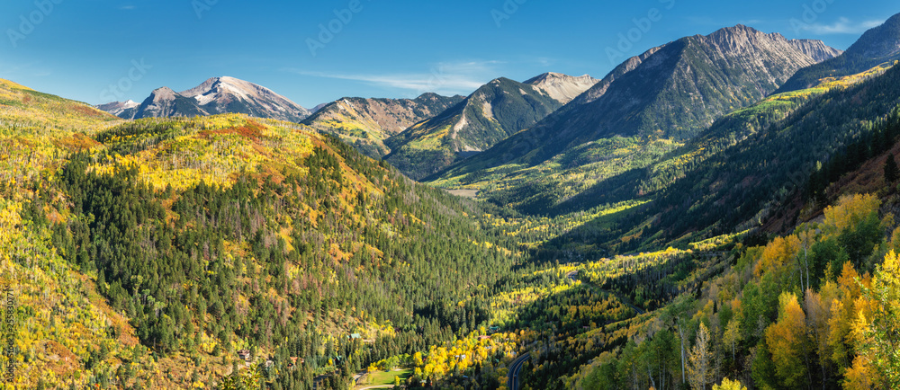 Golden Autumn Aspen on scenic highway 131 at McClure Pass - Colorado Rocky Mountains