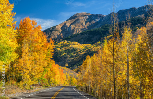 Autumn Aspen scenery on the Million Dollar Scenic Highway - Colorado Rocky Mountains 