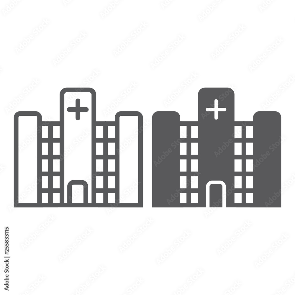 Hospital line and glyph icon, medicine and building, clinic sign, vector graphics, a linear pattern on a white background.