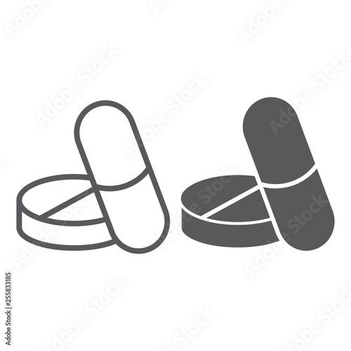 Pills line and glyph icon, medical and pharmaceutical, capsule sign, vector graphics, a linear pattern on a white background.
