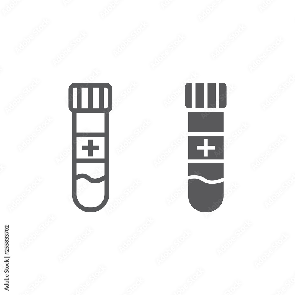 Test tube line and glyph icon, medicine and equipment, lab flask sign, vector graphics, a linear pattern on a white background.