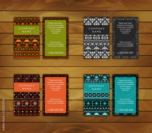 Business card in tribal design. Vintage set card hand drawn. Abstract vector illustration.