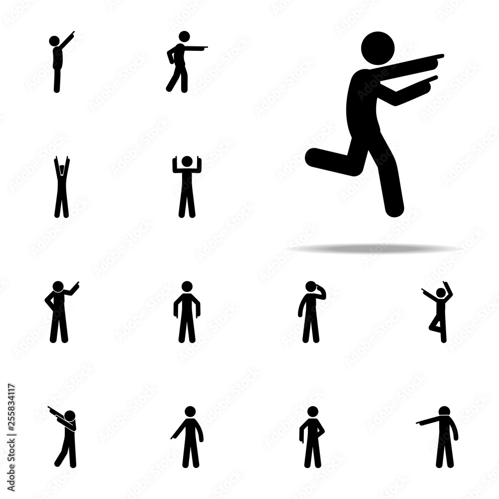 man run, finger icon. Man Pointing Finger icons universal set for web and mobile