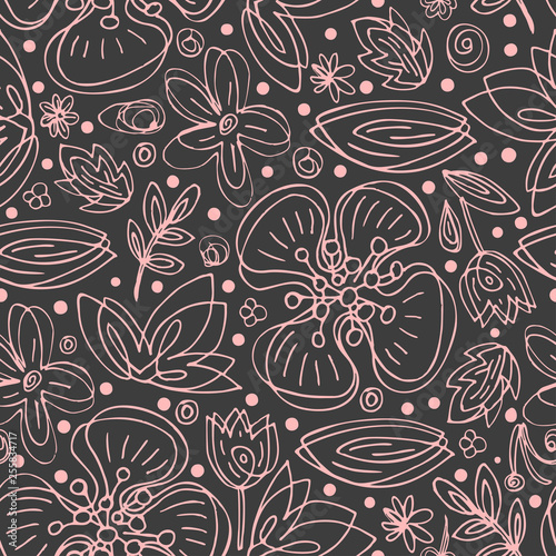 Vector simple flower pattern drawing of closed continuous lines. Scandinavian style