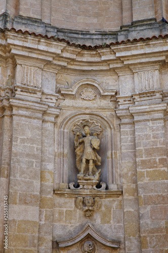 A baroque sculpture on the facade one of the churches in the historial center of Matera town, Basilicata, Italy. UNESCO World Heritage Site. European capital of culture 2019