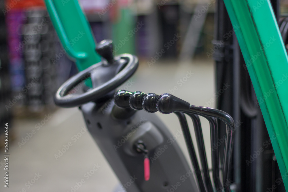 steering and cab of forklift with levers. in stock steering and cab of forklift with levers. in stock