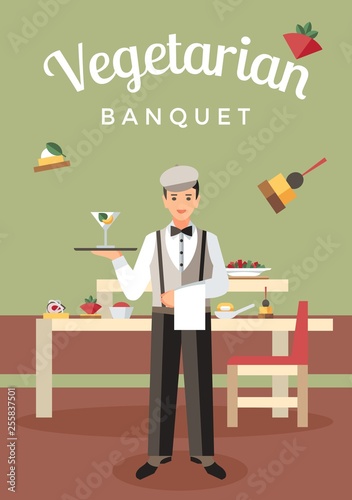 Vegetarian Banquet Catering Flat Vector Poster