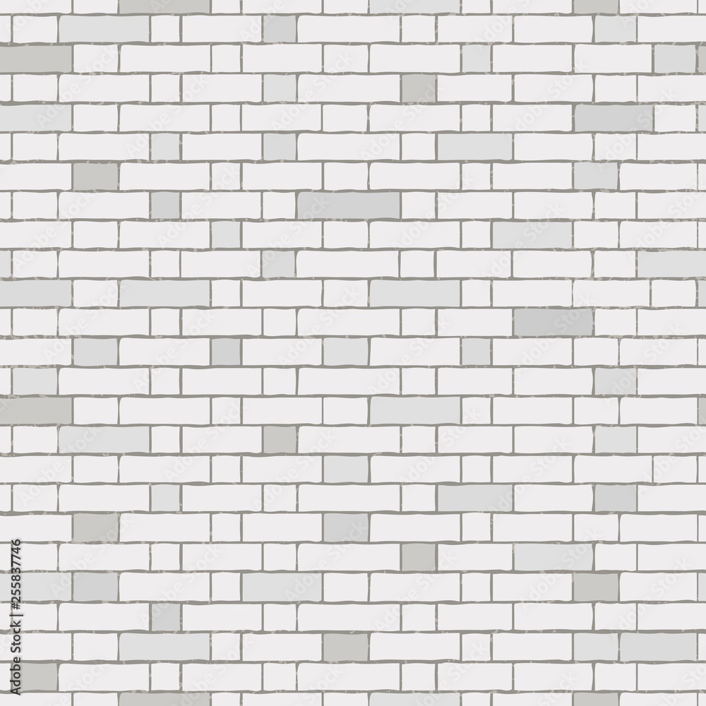 Fototapeta premium Black and white structural old brick wall seamless pattern. Industrial grunge background, design element. Abstract halftone illustration. Vector.