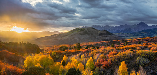 Streaming Sun  Autumn Sunrise - Rocky Mountains at the Dallas Divide near Ridgway Colorado