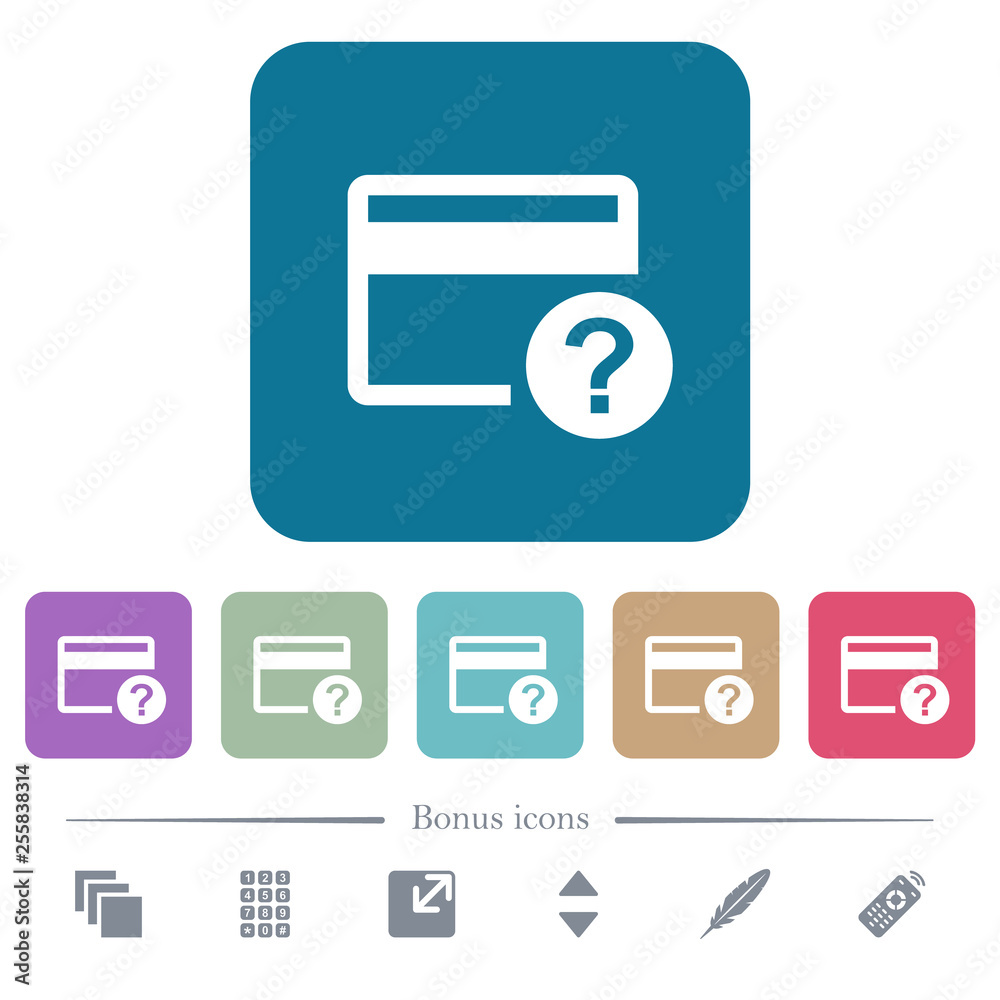 Unknown credit card flat icons on color rounded square backgrounds Unknown credit card flat icons on color rounded square backgrounds