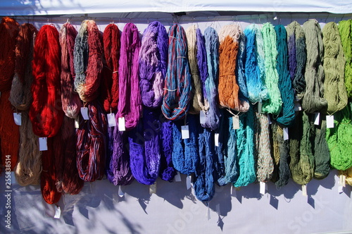hanks of yarn at an art fair