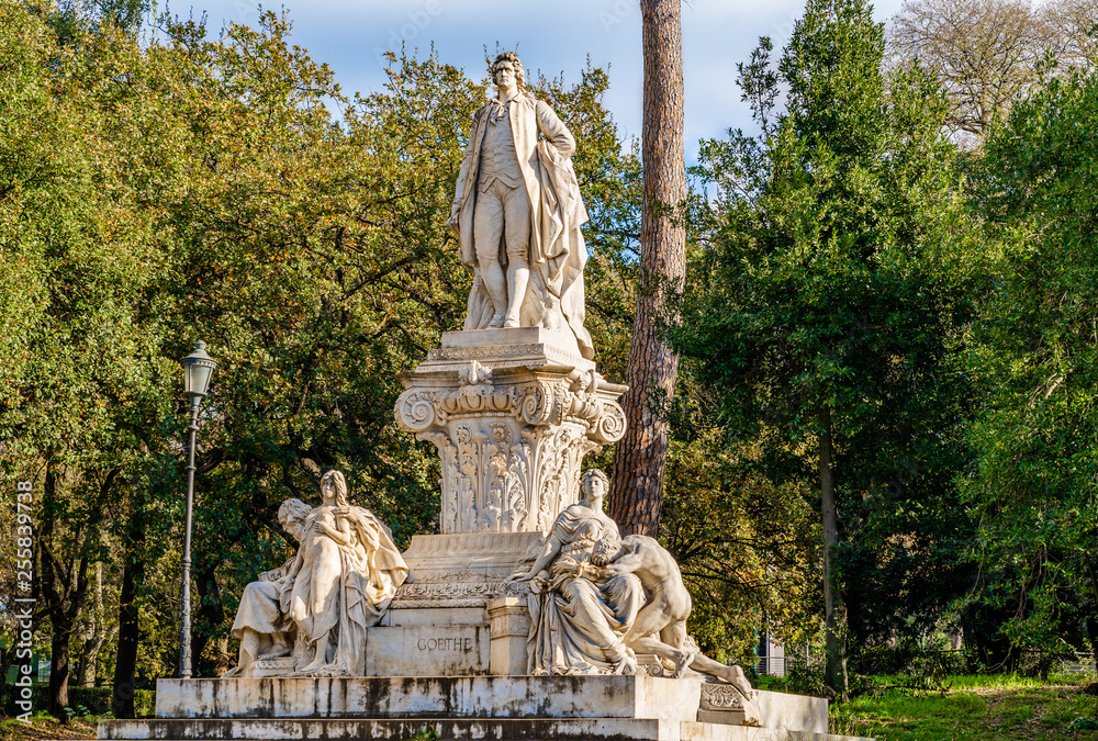 Monument to Johann Wolfgang von Goethe in Villa Borghese park, Rome, Italy